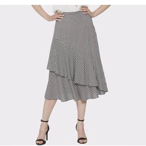 ELLE women’s Gingham high waist ruffle flounce midi skirt